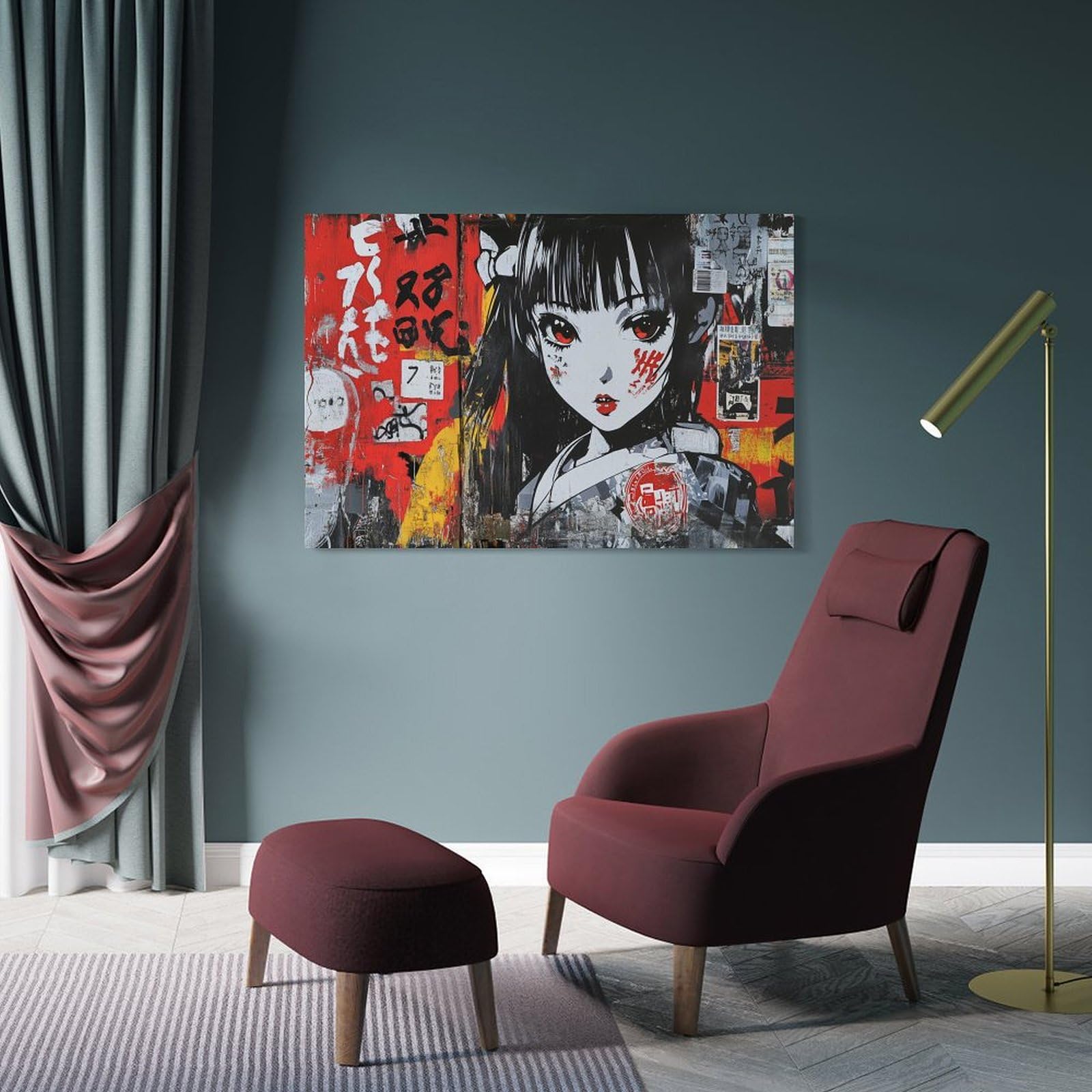 Decorazione da parete con graffiti giapponesi, decorazione da parete urbana al neon dipinti su tela poster decorazione per soggiorno camera da letto decorazione 16 x 24 pollici (40 x 60 cm)
