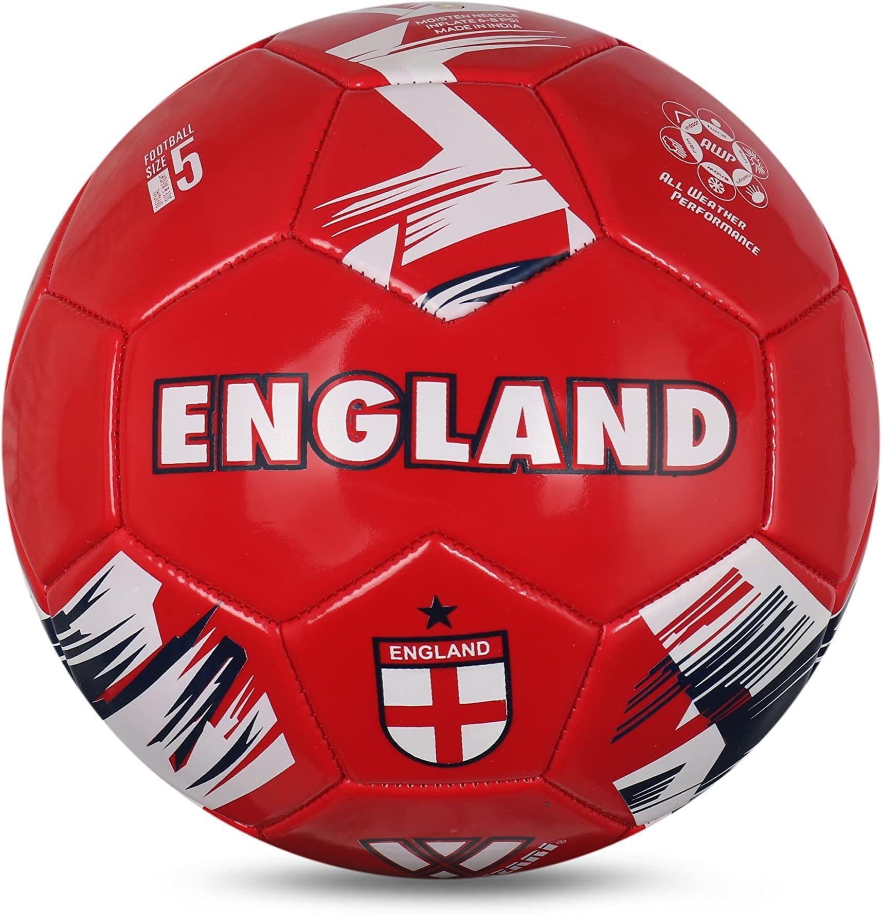Vizari New Country Series National Team Soccer Ball - England Red, Size 5| Durable Soft & Spongy Synthetic & Rubber Ball | Perfect for Outdoor Training, Fun Play, Matches & Beaches