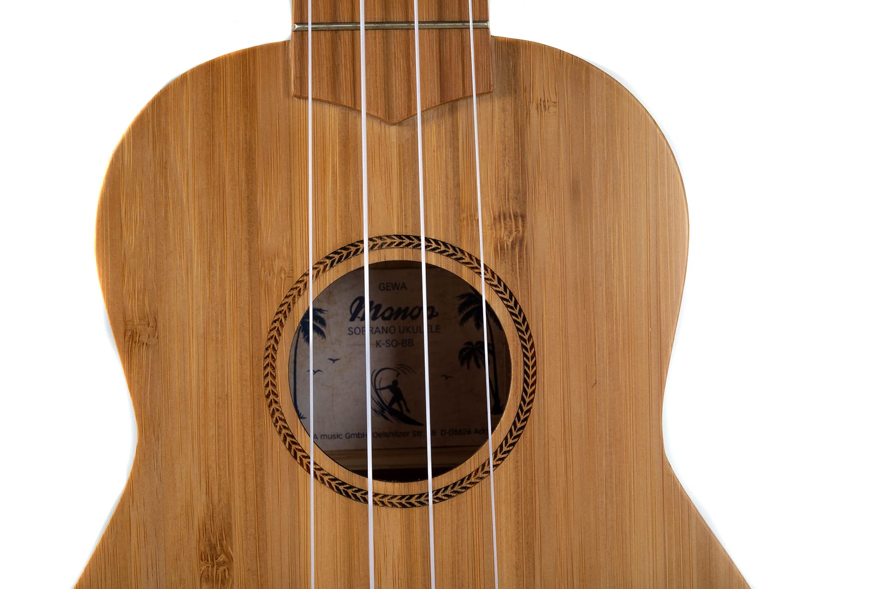 GEWA Sopran Ukulele Manoa - Bambus massiv - Natur seidenmatt - inkl. gepolstertem Gig Bag - K-SO-BB