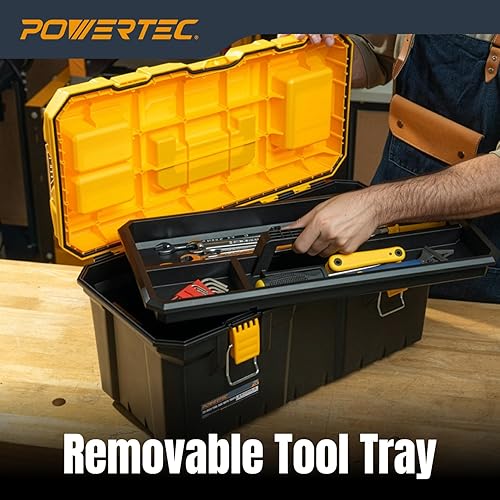 Miniatura 4 de POWERTEC Caja de herramientas de 22 pulgadas con bandejas, cierre de metal, organizador, almacenamiento portátil para herramientas, piezas pequeñas