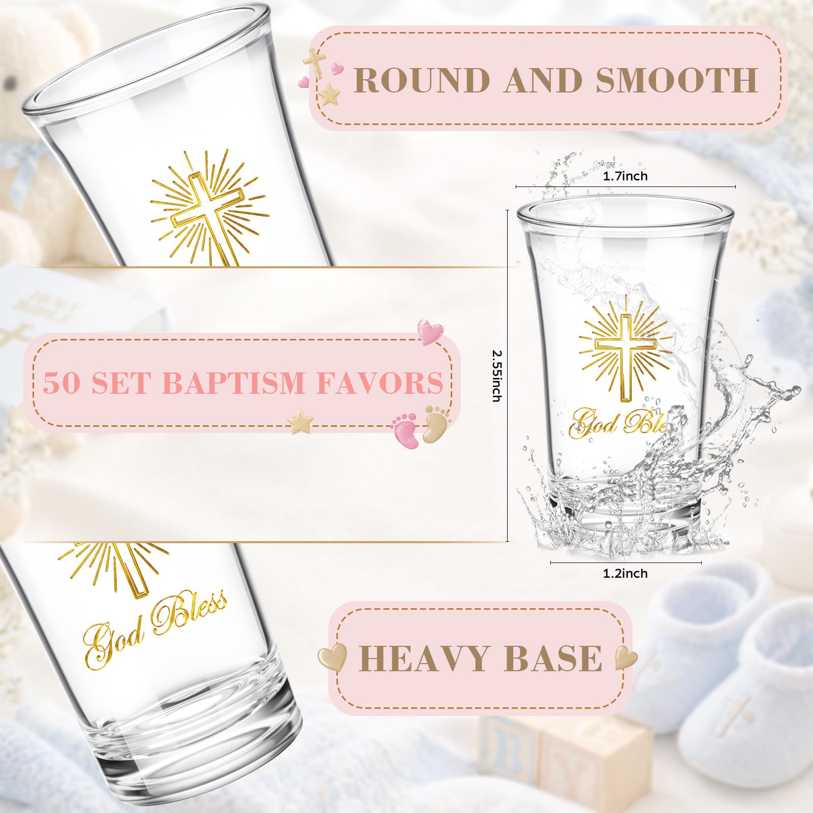 Sliner Lot de 50 verres à shot avec sac pour cartes Rose