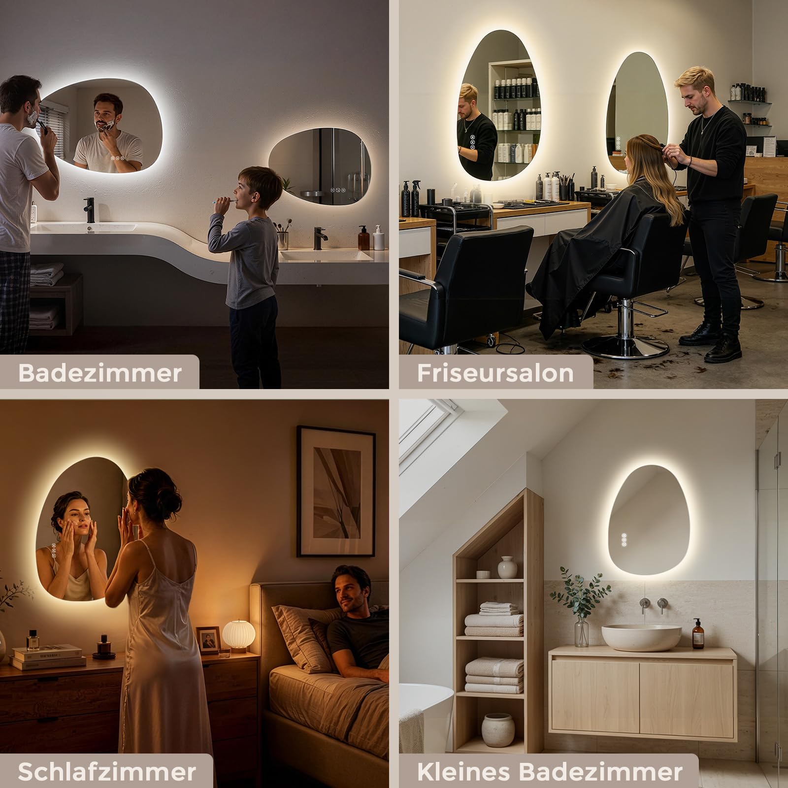 S'AFIELINA badspiegel asymmetrisch mit Beleuchtung 75x55, LED Badezimmerspiegel Dimmbar, Anti-Beschlag, 3 Lichtfarben, Organischer Wandspiegel für Bad Flur Gäste-WC, IP44, Memory, Horizontal/Vertikal