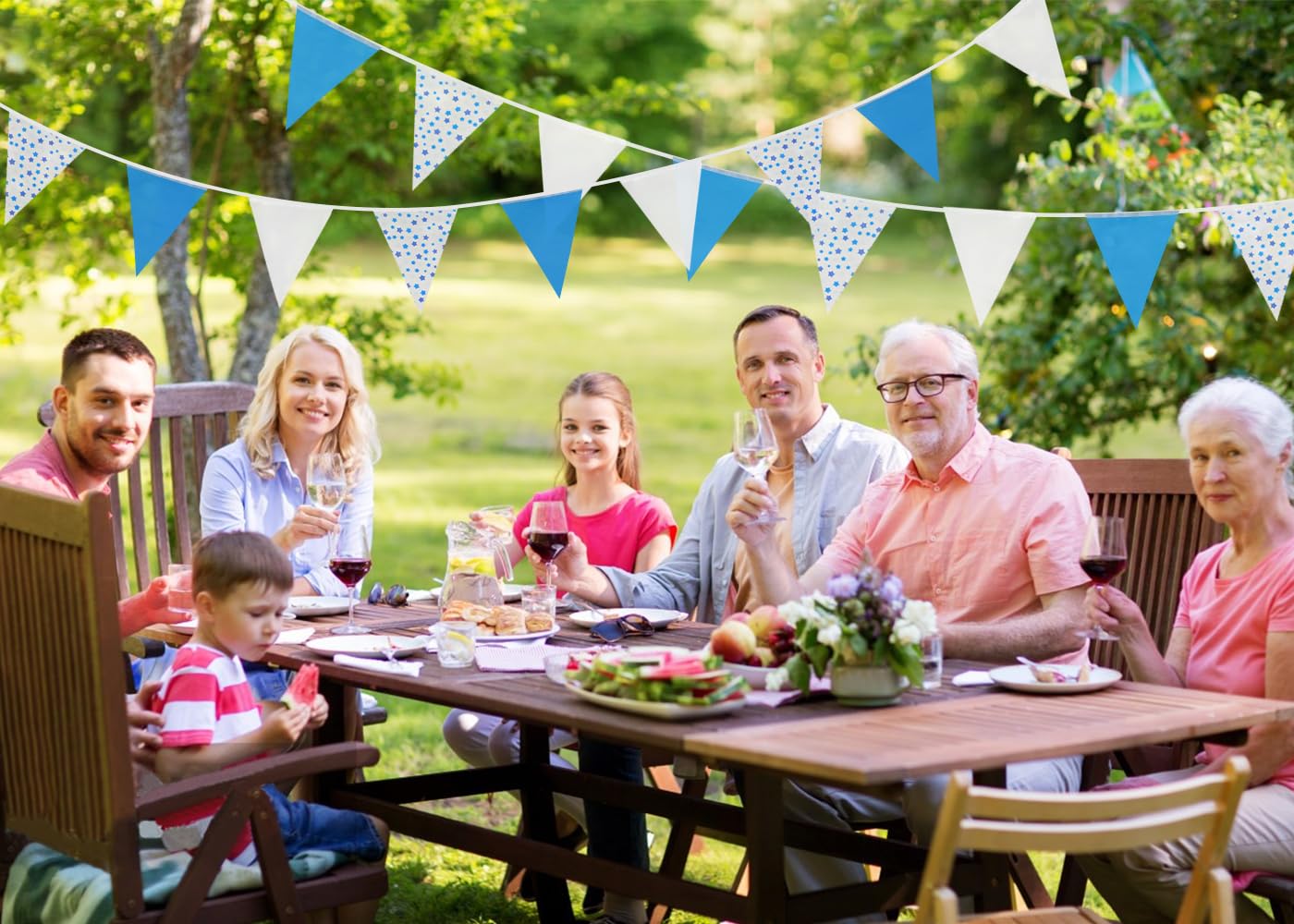 ADQUATOR Lot De 52 Fanions Bleus Et Blancs En Tissu Polyester Double Face Réutilisables Pour Intérieur Ou Extérieur - 20 M