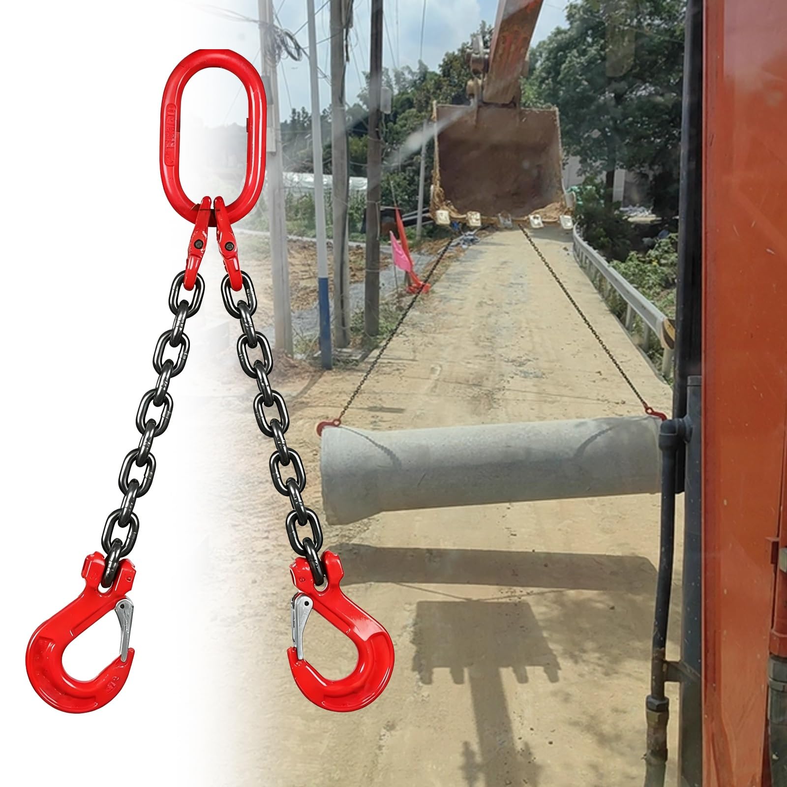 Heavy Du 2t - Catena a 2 gambe in acciaio legato con catena di sollevamento autobloccante per sollevamento industriale e costruzione (3 m)