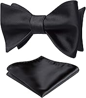 HISDERN Men's Solid Color Self-Tie Bow Tie & Pocket Square Set - Satin Formal Tuxedo Bowties for Wedding Party Prom