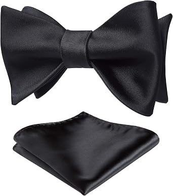 HISDERN Bow Ties for Men Solid Color Self Tie Bow Tie Pocket Square Set Classic Formal Satin Bowties for Tuxedo Wedding Party
