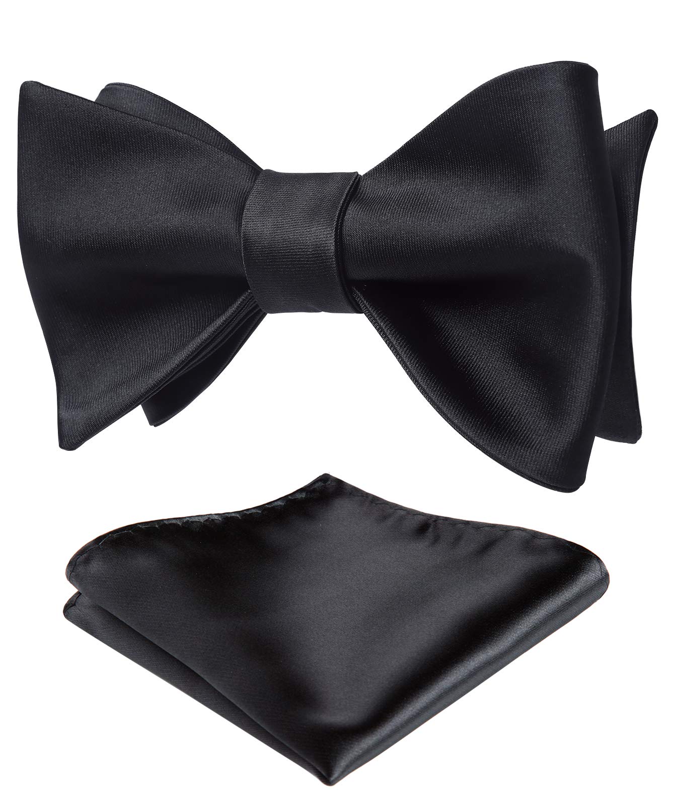 Men's Solid Jacquard Wedding Party Self Bow Tie Pocket Square Set, Black-1