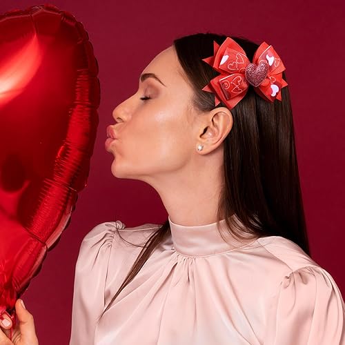 Miniatura 4 de SUPCLIPS Pinzas para el cabello para el día de San Valentín, hechas a mano, grandes con lazo, para mujeres y niñas, con patrón de corazón,