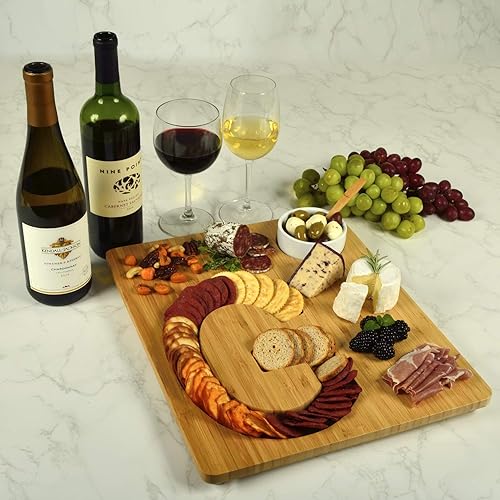 Miniatura 4 de Picnic at Ascot Tablero de quesoembutidos de bambú personalizado personalizado con un surco fresado en forma de letra para galletas  Incluye salsa