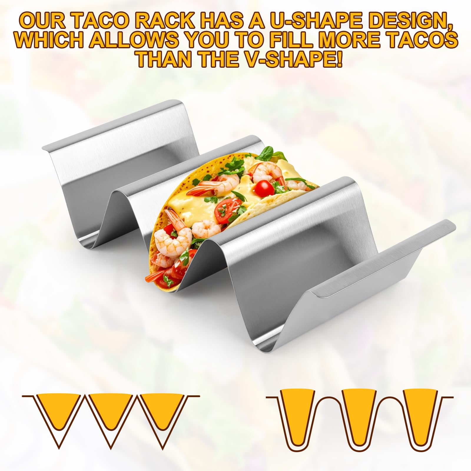 Set di Porta Tacos da 2 Pezzi Supporto per Tacos in Acciaio Inossidabile, Vassoi per Tacos, Porta Tacos in Metallo, Supporto per Taco con Maniglie in Acciai Inox per Tacos, Saucisses Grillées, Crêpes