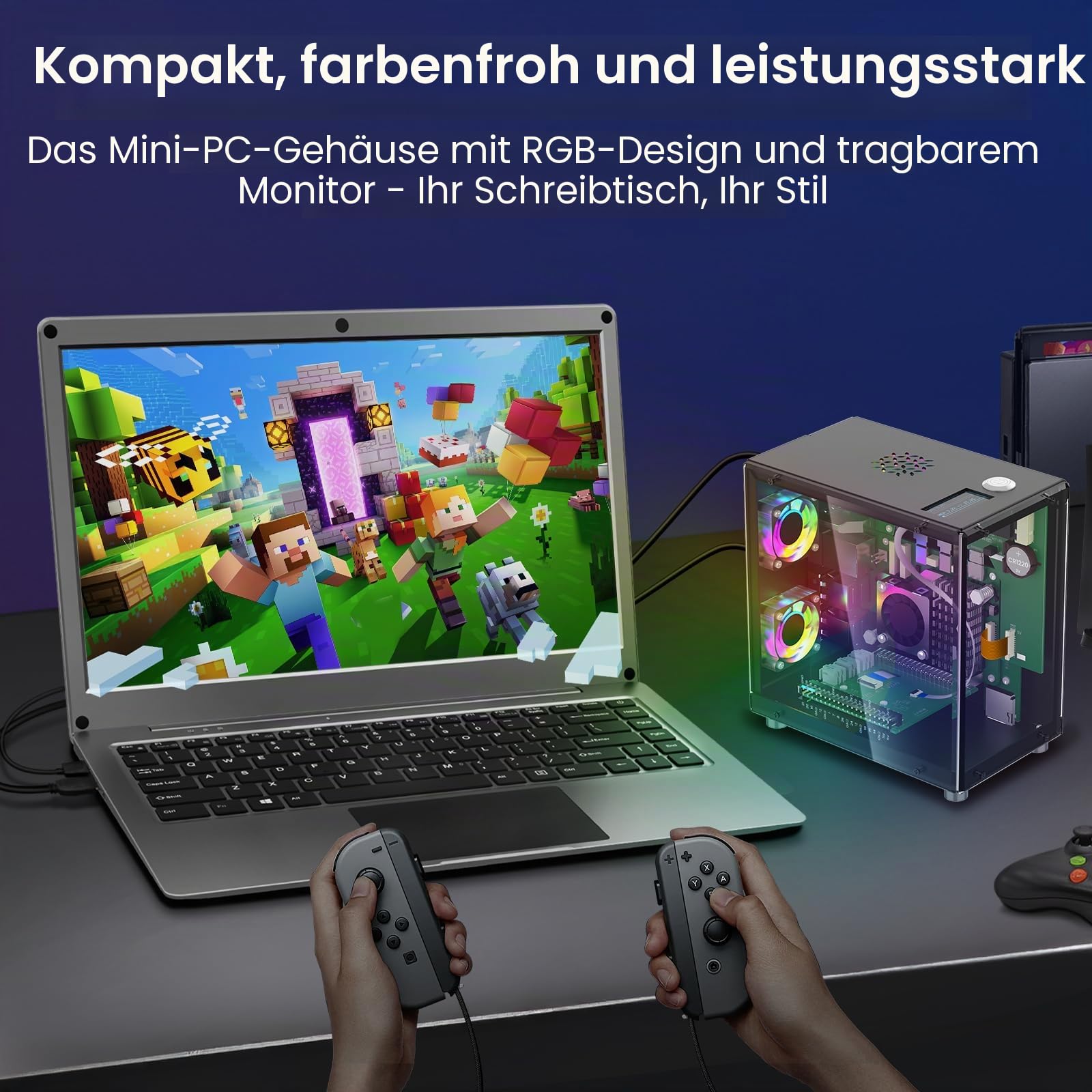 Elecrow Mini-PC-Gehäuse für Raspberry Pi 5: Aluminiumgehäuse mit 3 Kühlventilatoren, 1,3 Zoll OLED-Display, PCIe M.2 NVMe SSD 2230/2242/2260/2280 Unterstützung, RTC, Vollständiger Anschlusszugang
