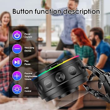 Bluetooth Shower Speaker, Portable Bluetooth Speaker Stereo Sound with Suction Cup/Lanyard, Built-in Mic, IPX7 Waterproof Wireless Speakers Bluetooth 5.4 for Bathroom, Party, Black