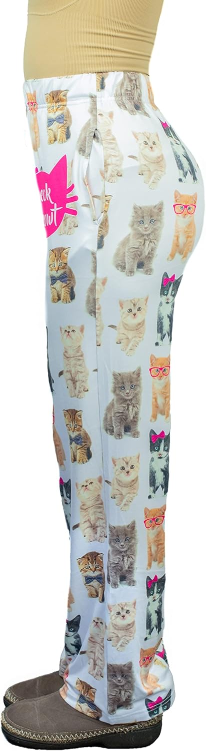 BRIEF INSANITY Cat Print Lounge Pajama Pants for Women & Men - Soft Silky Unisex Sleep Bottoms - Image 3