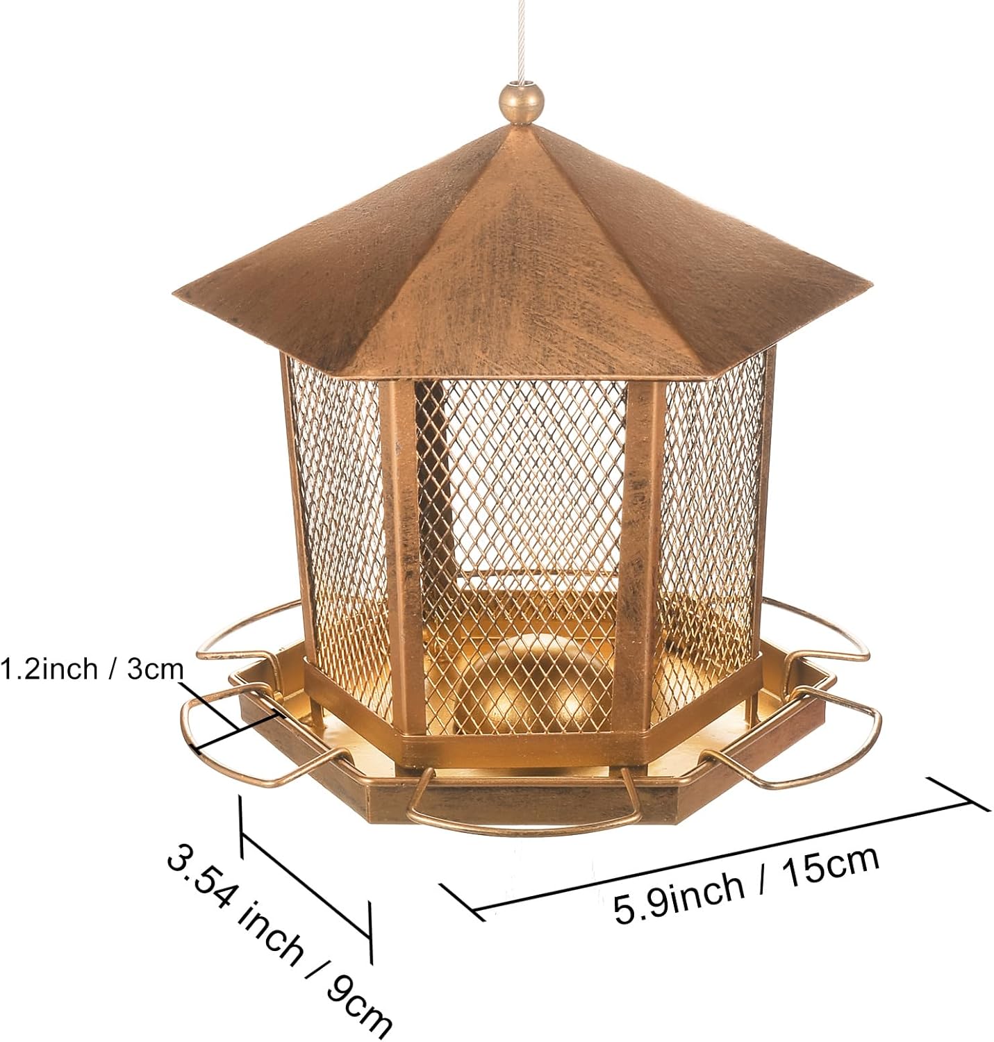 Bird Feeder for Outdoor, Retro Metal Birdfeeder Outside Hanging, Attracting Wild Birds Chickadees Goldfinches Cardinals Finches and Sparrows (Bronze)