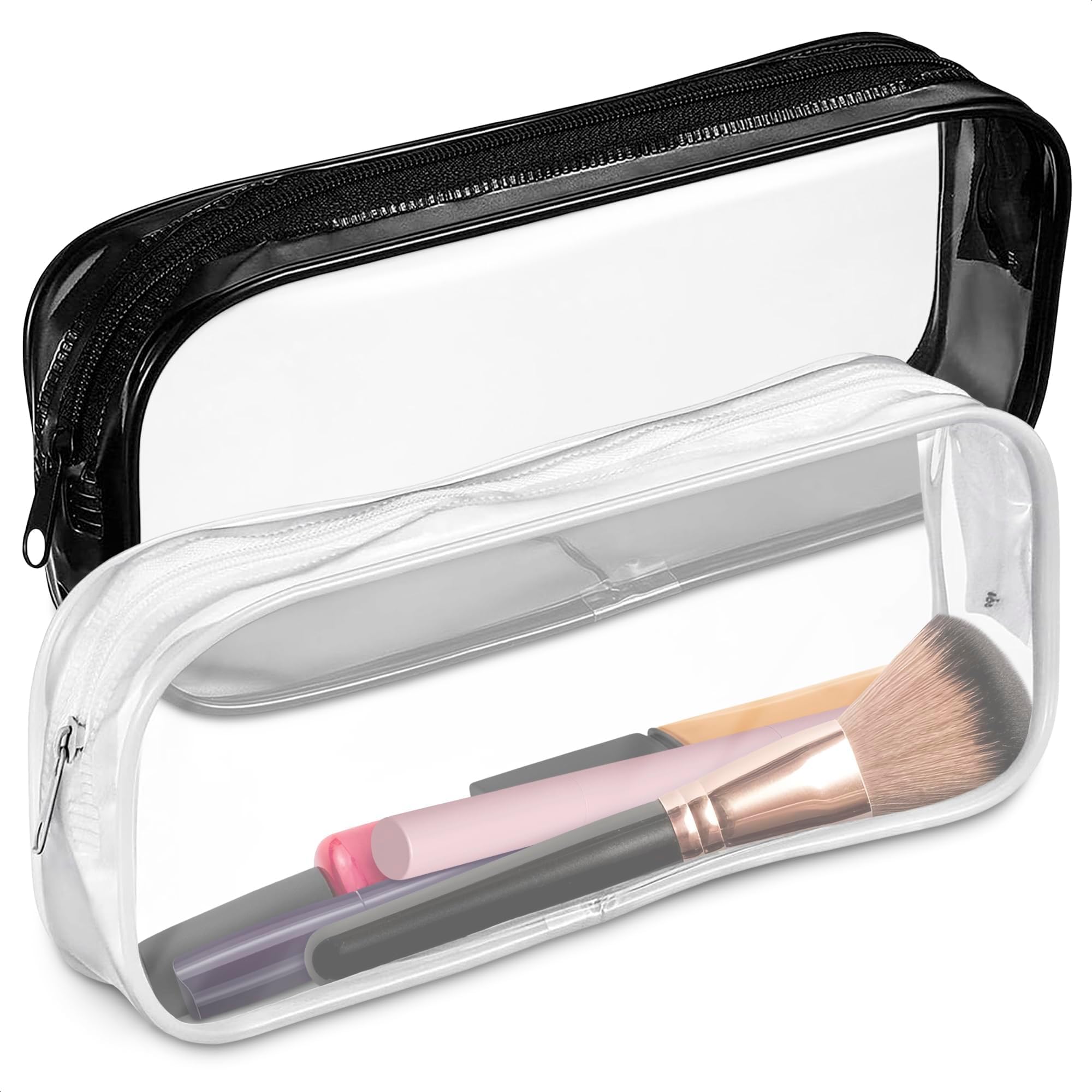 Small Makeup Bag for Purse 7.78" x 3.15" x 1.37" – 2 Pcs Clear Makeup Bags with Zipper – Waterproof Plastic Cosmetic Pouch, Compact Storage for Travel, Daily Organization, and On-the-Go Essentials