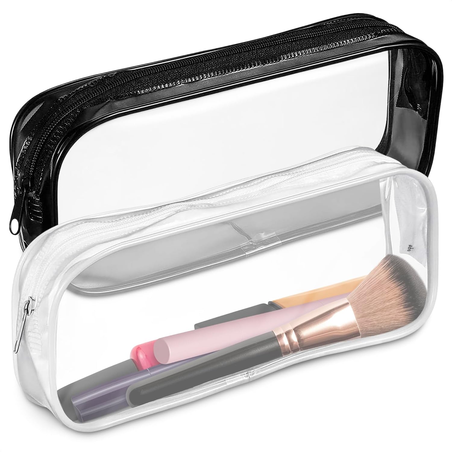 KETAR Small Makeup Bag for Purse 7.78" x 3.15" x 1.37" – 2 Pcs Clear Makeup Bags with Zipper – Waterproof Plastic Cosmetic Pouch, Compact Storage for Travel, Daily Organization, and On-the-Go Essentials