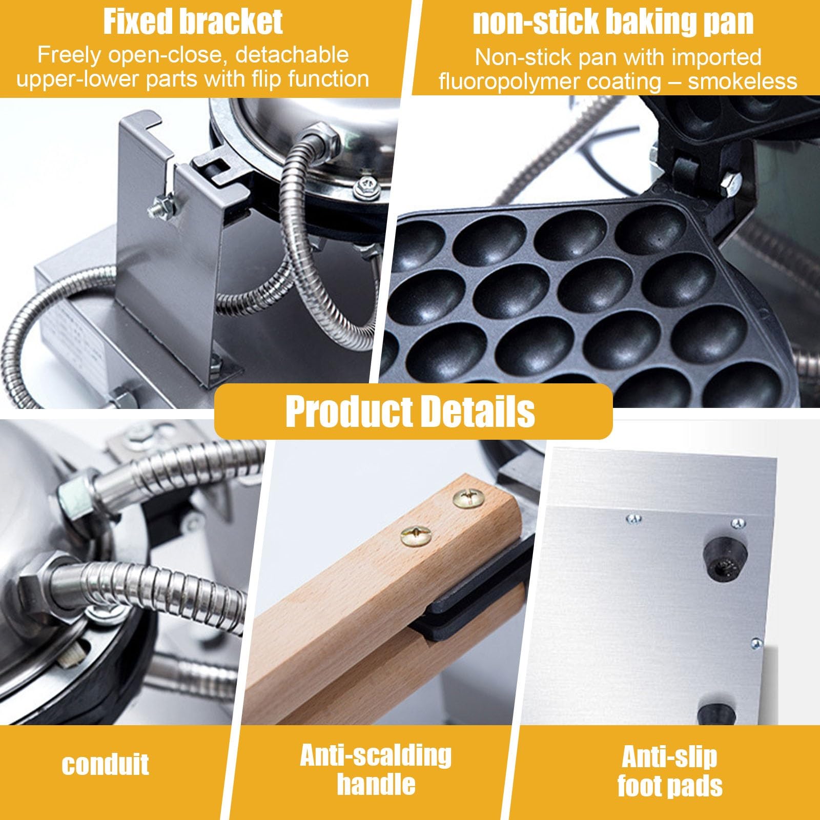 Puff Waffle Maker Gofrera Profesional, Bubble Waffle Maker Doble Cabeza, Acero Inoxidable Y Calentamiento Rápido, Perfecta Para Café, Street Food Y Restaurantes(Single pot)