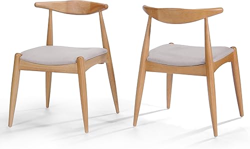 Set of 2 Rubberwood Dining Chairs with Ergonomic Backrest & Comfort Cushions - Solid Wood Table & Chair Sets, Desk Chair for Dining Room, Kitchen,