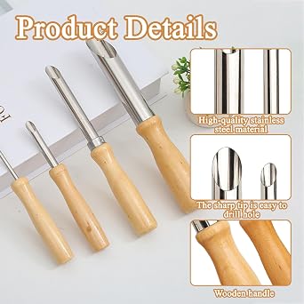4 Pack Straw Puncher for Plastic Lids Lemonade, Stainless Steel Straw Hole Puncher, Various Specifications, for Drilling, Sculpture, Pottery Tools, DIY Tools