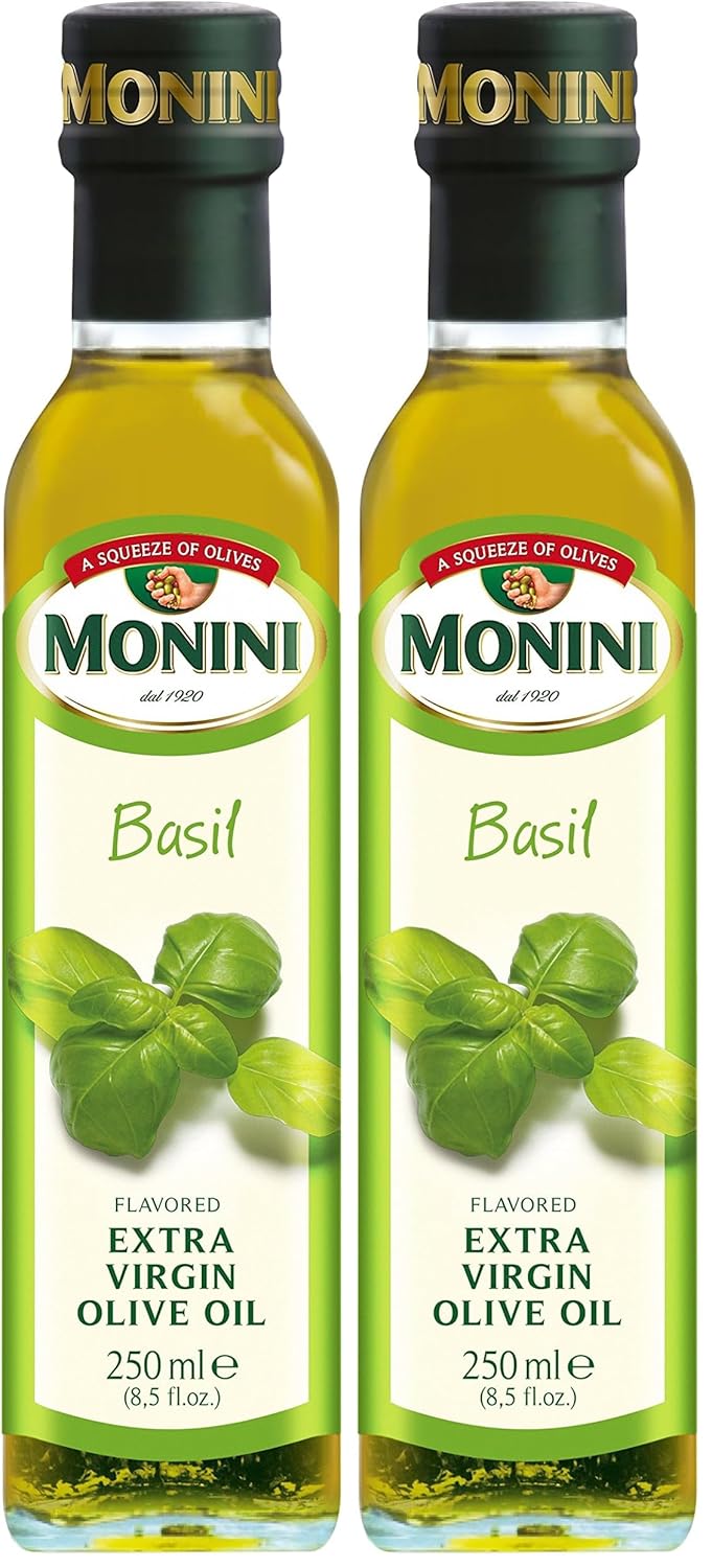 Monini Extra Virgin Olive Oil, Basil, 8.5 Ounce (Pack of 2)