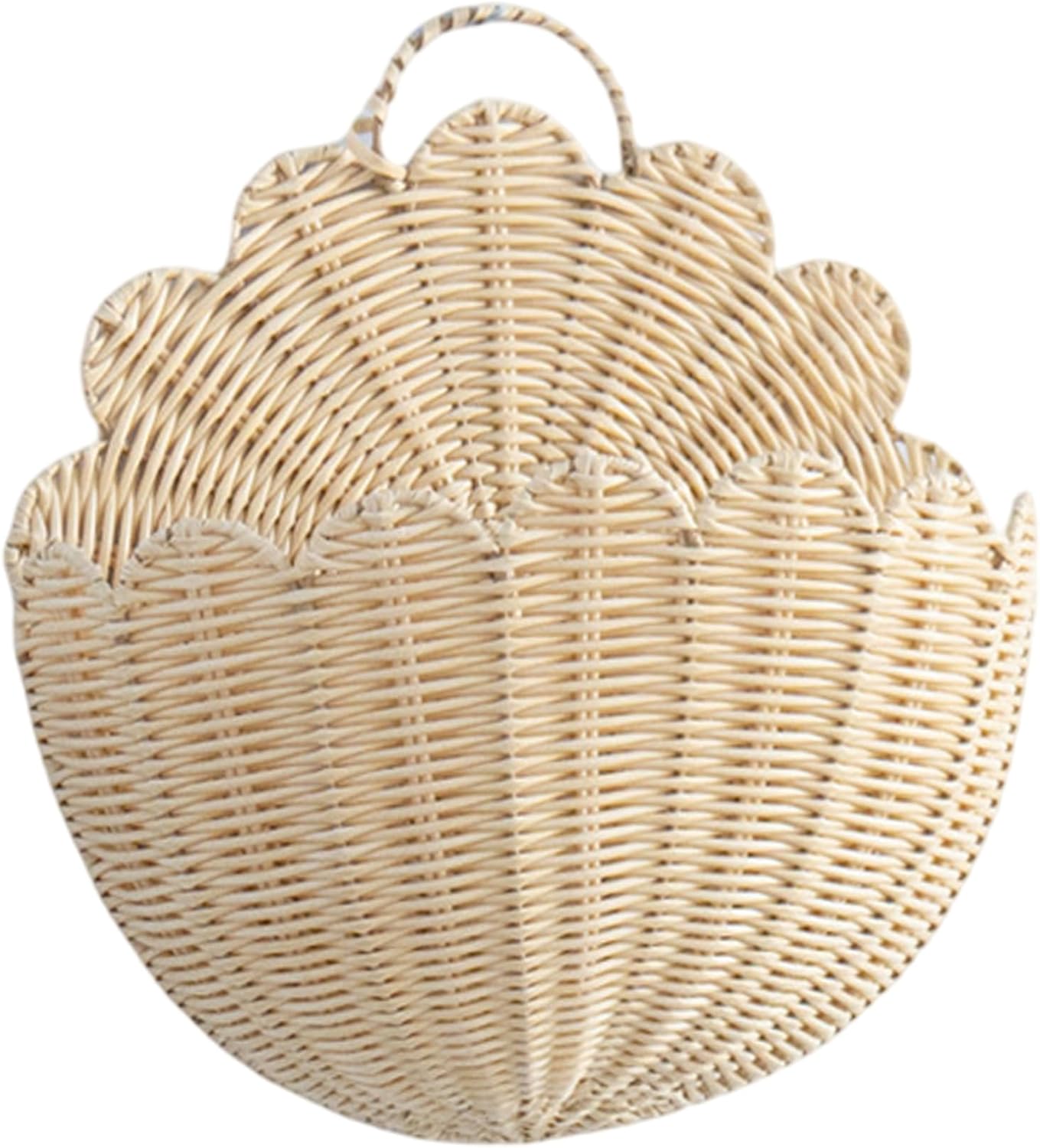 Scalloped Wall Basket, Hand Woven Wicker Wall Baskets for Home Decor, Beige Hanging Basket for Keys, Books, and Decor, 14.2x7.9x4.7 Inch