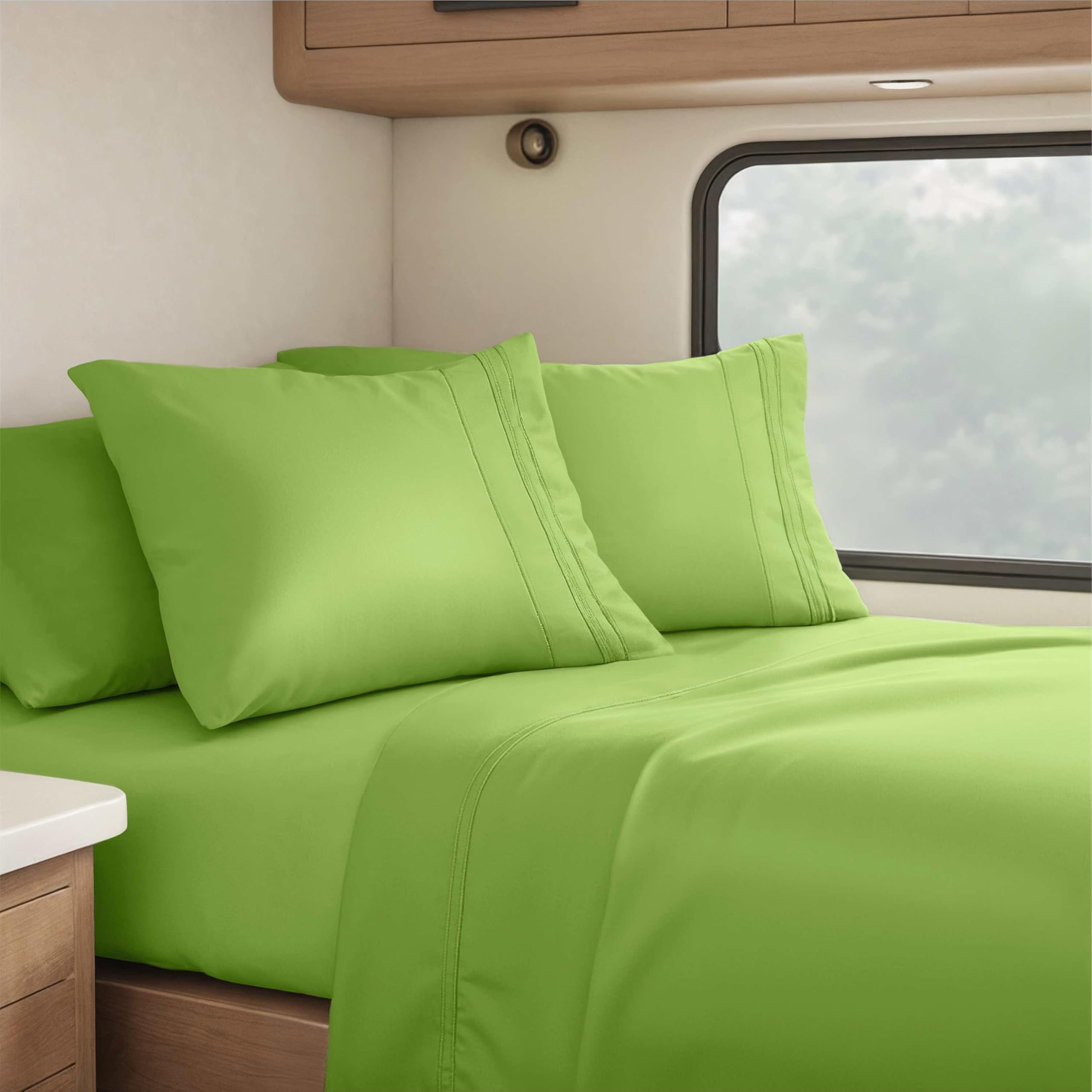 Clara Clark RV Queen Sheets, 6 Piece RV Sheets Set - Hotel Luxury Sheets for RV Bunks, Super Soft Bedding Set, Short Queen,Garden Green Garden Green Short Queen