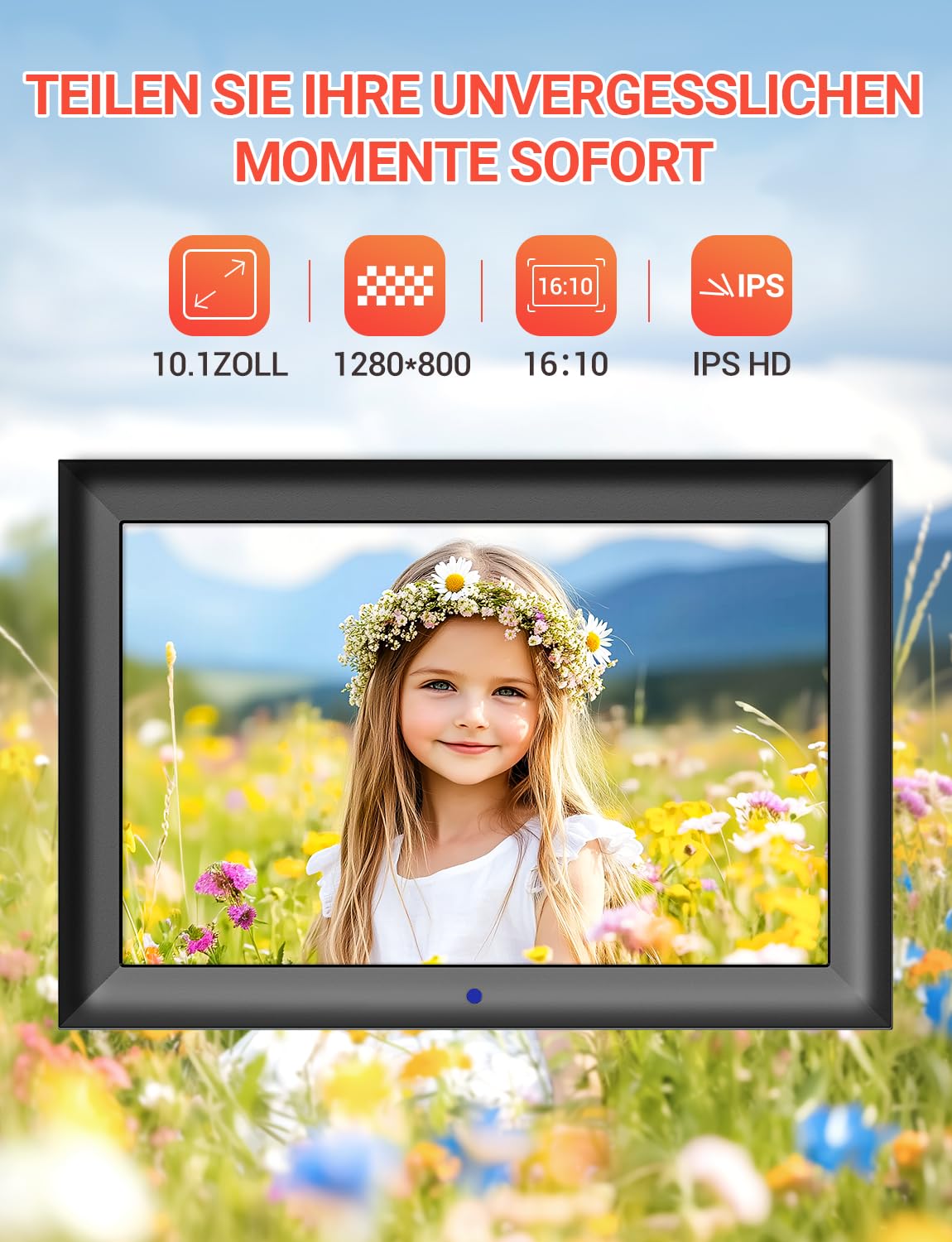 Digitaler Bilderrahmen 10,1 Zoll 1280x800 IPS USB SD-Karte Automatische Drehfunktion Foto Musik Video Player