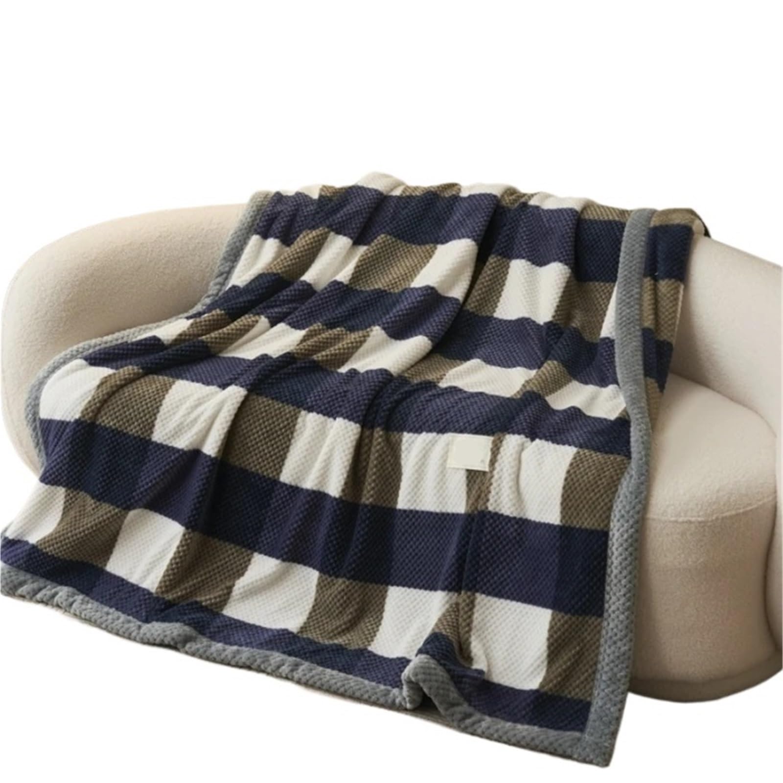 Bedspread Soft Chenille Knitted Blanket Machine Washable for Couch Bed(Blue Big Checkered,120x200cm 0.9kg)