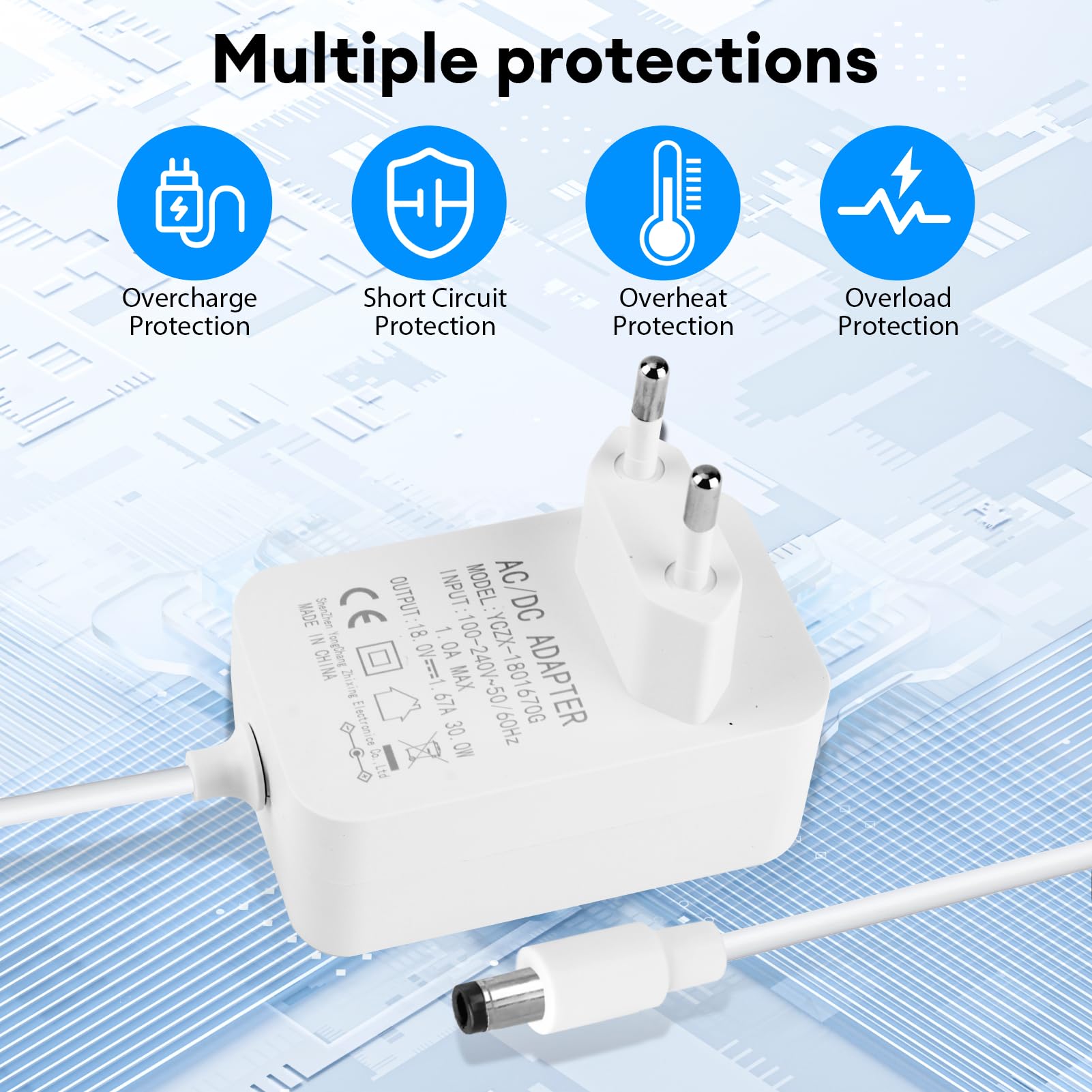 Cavo Alimentatore 30W per Alexa Echo 3ª/4ª Gen, Echo Show 8/10/15, Echo Show 2ª Gen, Echo Plus 2ª Gen, Adattatore 18V 1.67A AC a DC con Cavo da 1.2 Metri, Compatibile Solo con Dispositivi 18V, Bianco