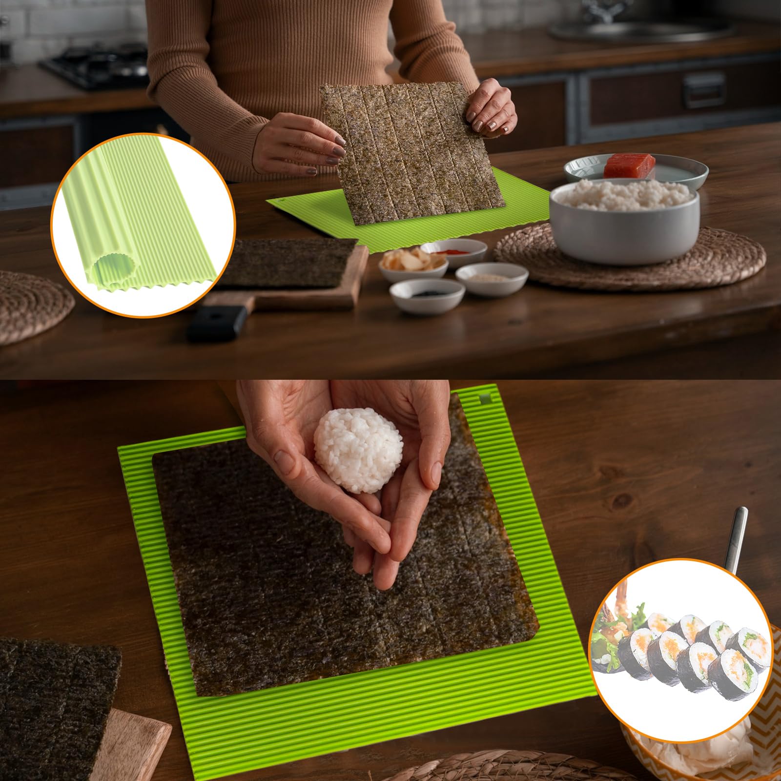Zestaw do robienia sushi, silikonowa mata do sushi, kuchenna mata do sushi, mata do toczenia sushi dla początkujących dzieci sushi, nieprzywierająca japońska mata do sushi wielokrotnego użytku