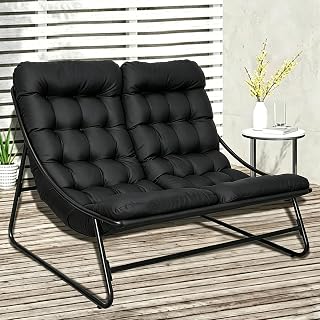 Doppelliege Outdoor 2 Personen, Sonnenliege 2 Personen, Gartenliege Extra Hoch, Loungesessel Outdoor, Liegestuhl Garten, Relaxliege Outdoor, Gartensessel für Balkon Terrasse (Black)