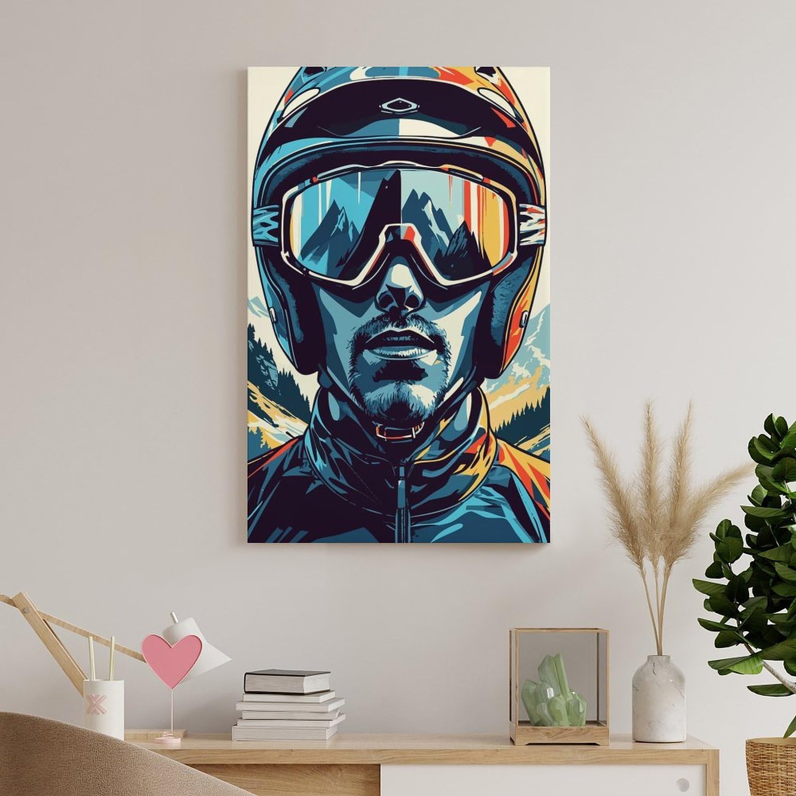 sinyumoney Skier Portrait with Mountain Reflection Poster Su Tela Stampe Artistiche Da Parete Decorazione Murale Stampe Artistiche Per La Casa E La Cucina 16x24inch(40x60cm)