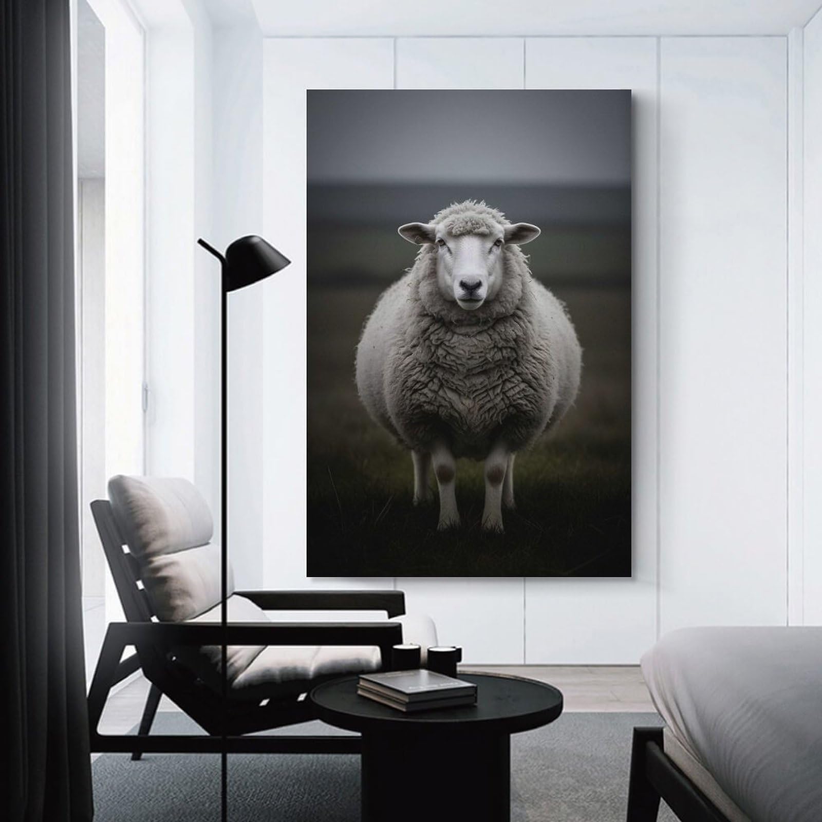 Junmoney Canvas Wall Art Sheep in A Moody Landscape, 24x36inch(60x90cm), for Corridors, Hallways Or Apartment Entries, Decorative Canvas Styling for Entry Areas