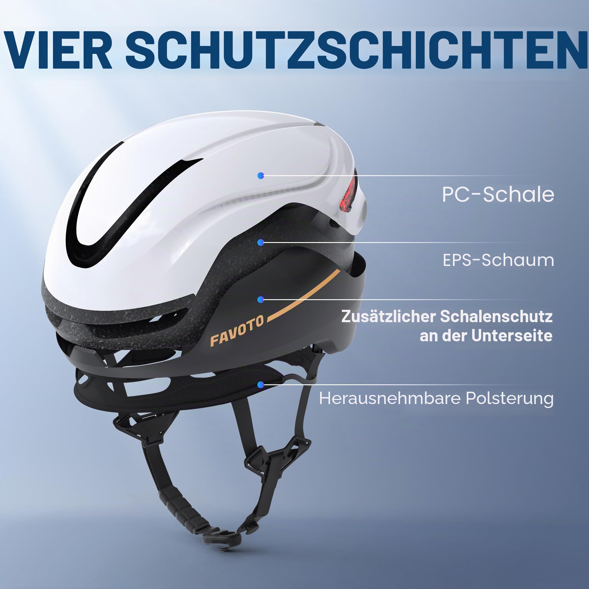 Favoto Smart Fahrradhelm mit Lichtern und Blinkern, CE-zertifizierter Fahrradhelm für Erwachsene mit Fernbedienung, 3 Rotlichtmodi: atmen, blinken, stetig