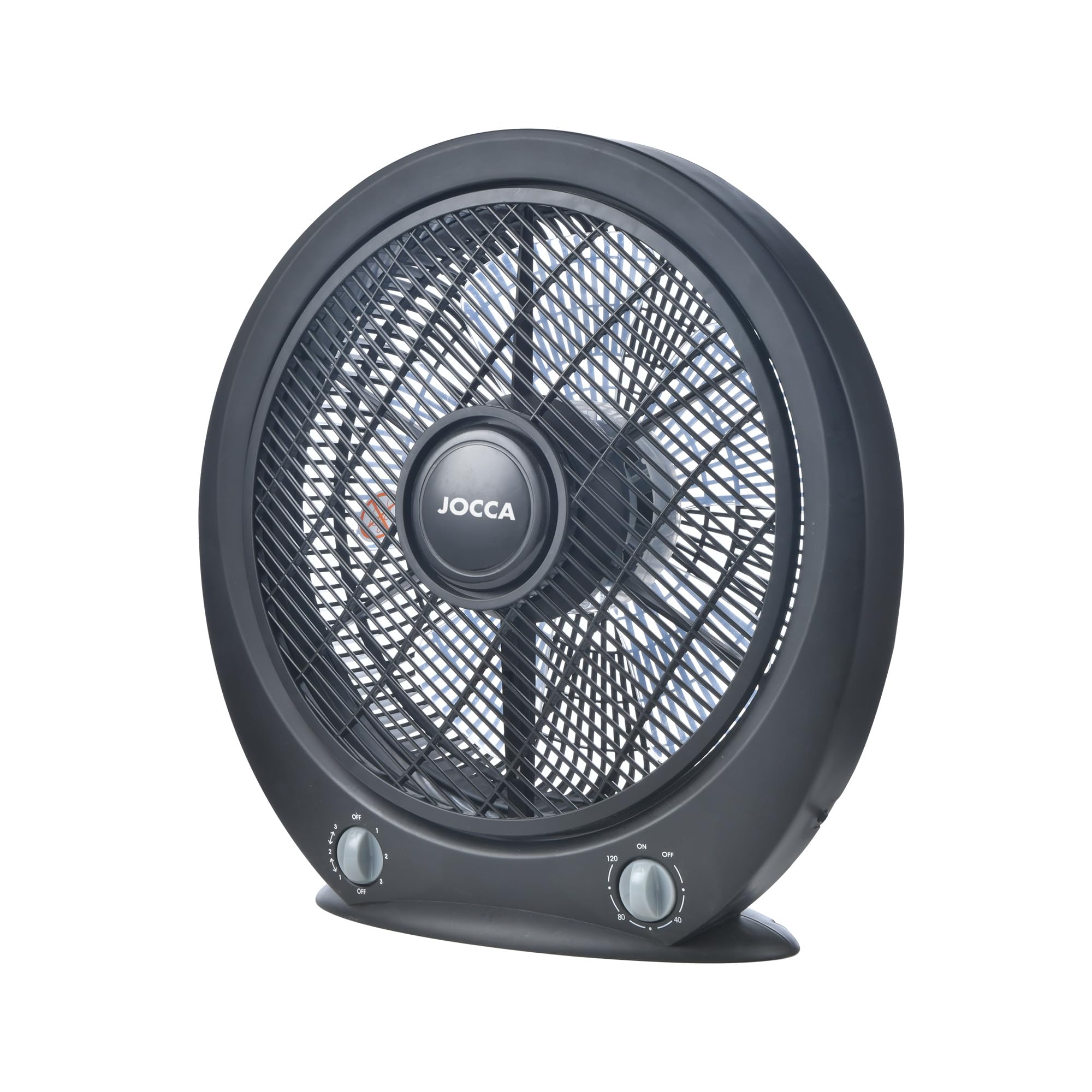 Jocca - Ventilatore portatile da terra o da tavolo| 5 pale| 3 velocità| Spegnimento automatico| Timer| Ventilatore a cassetta| Antiribaltamento| Diametro 30 cm| Casa o ufficio| Nero