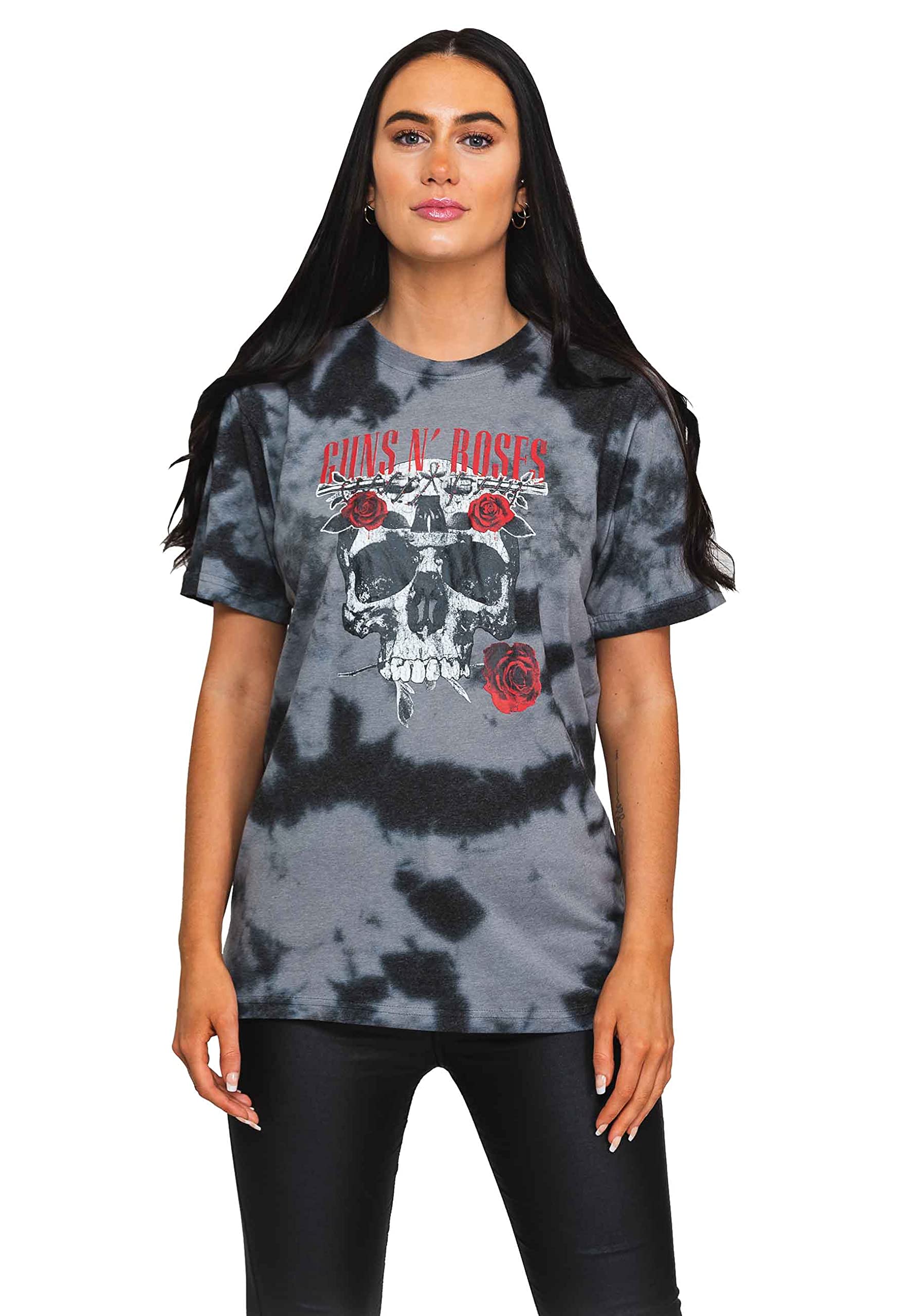 Guns N Roses T Shirt Flower Skull Band Logo Official Unisex Dip Dye XXL Black