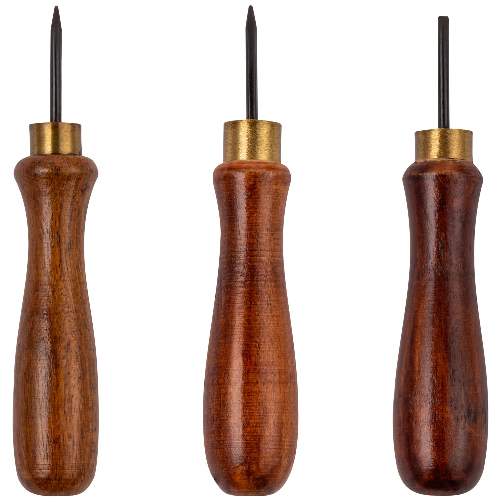 Hardys 5" (127mm) 3 Piece Bradawl Set - Scratch Awl Hand Tools with Easy-Grip Wooden Handles, Carbon Steel Heads - Awl Tool for Carpentry, DIY, Joiners - Square, Round, Chisel Pont
