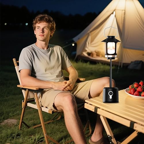 Miniatura 8 de Linterna LED telescópica para campamento, 8000 mAh, funciona con pilas, luces de campamento vintage, 3 modos de luz, luces de tienda de campaña con