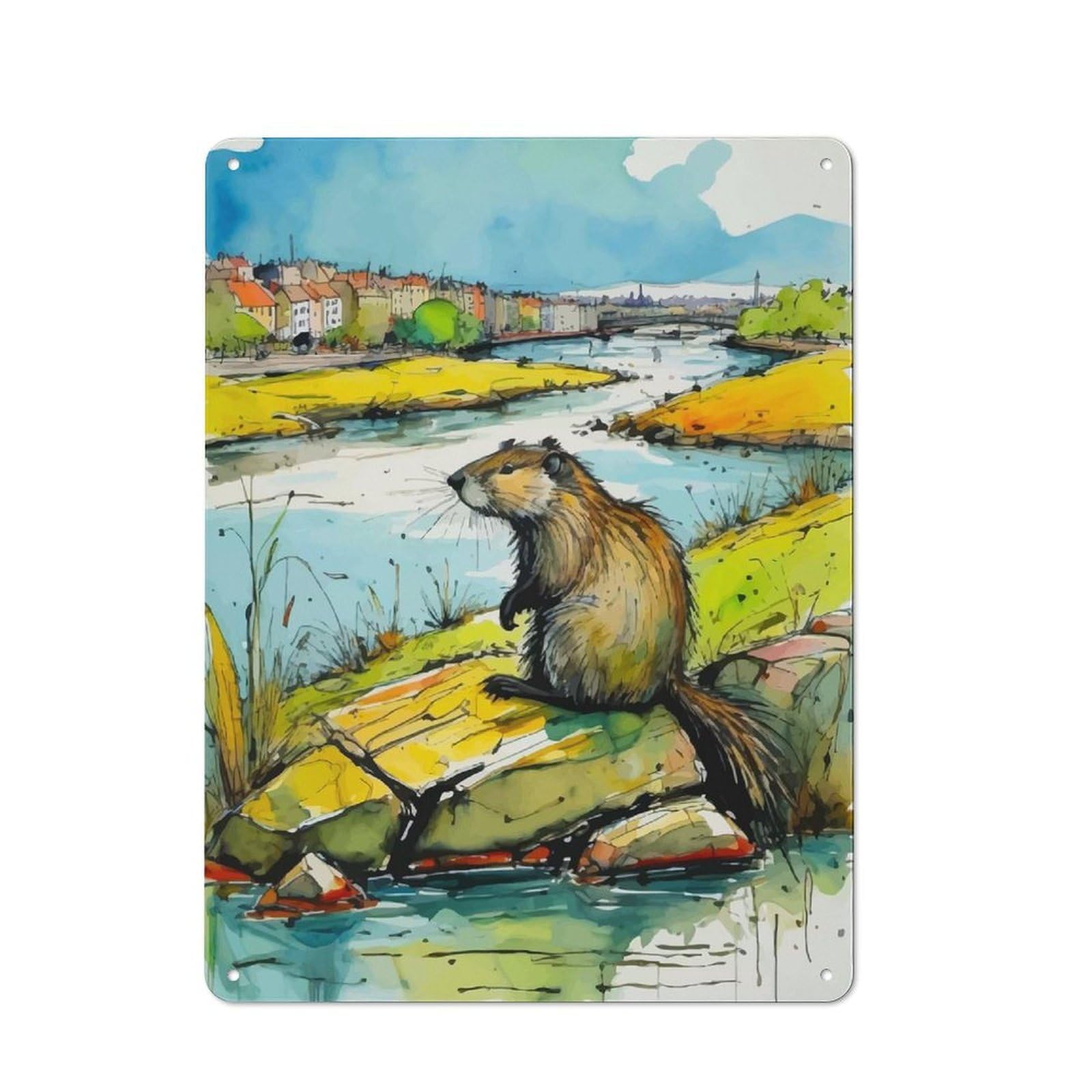 Metal Sign 40x30cm with Nutria Watercolor for Pub Or Café, Vintage Decor, for Metal Sign Collectors, for Garage And Workshop Walls