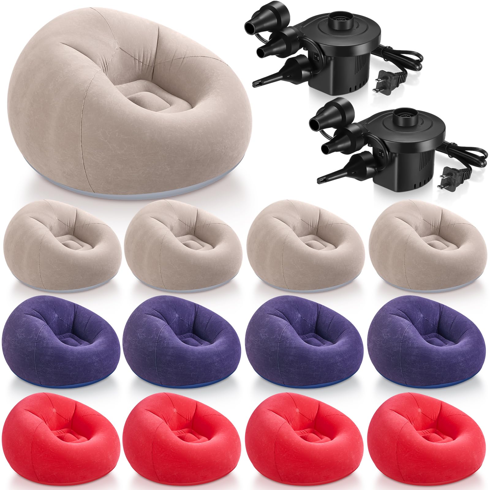 Realspring 12 Pcs Inflatable Bean Bag Chairs for Adults with Electric Air Pump, Blow up Couch Folding Portable Inflatable Couch Lazy Sofa for Outdoor