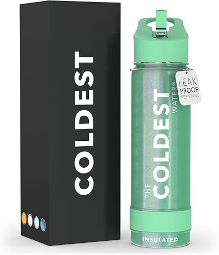 COLDEST Botella de agua deportiva de 24 oz (tapa con pajilla) a prueba de fugas de acero inoxidable con aislamiento para bebida fría o caliente,