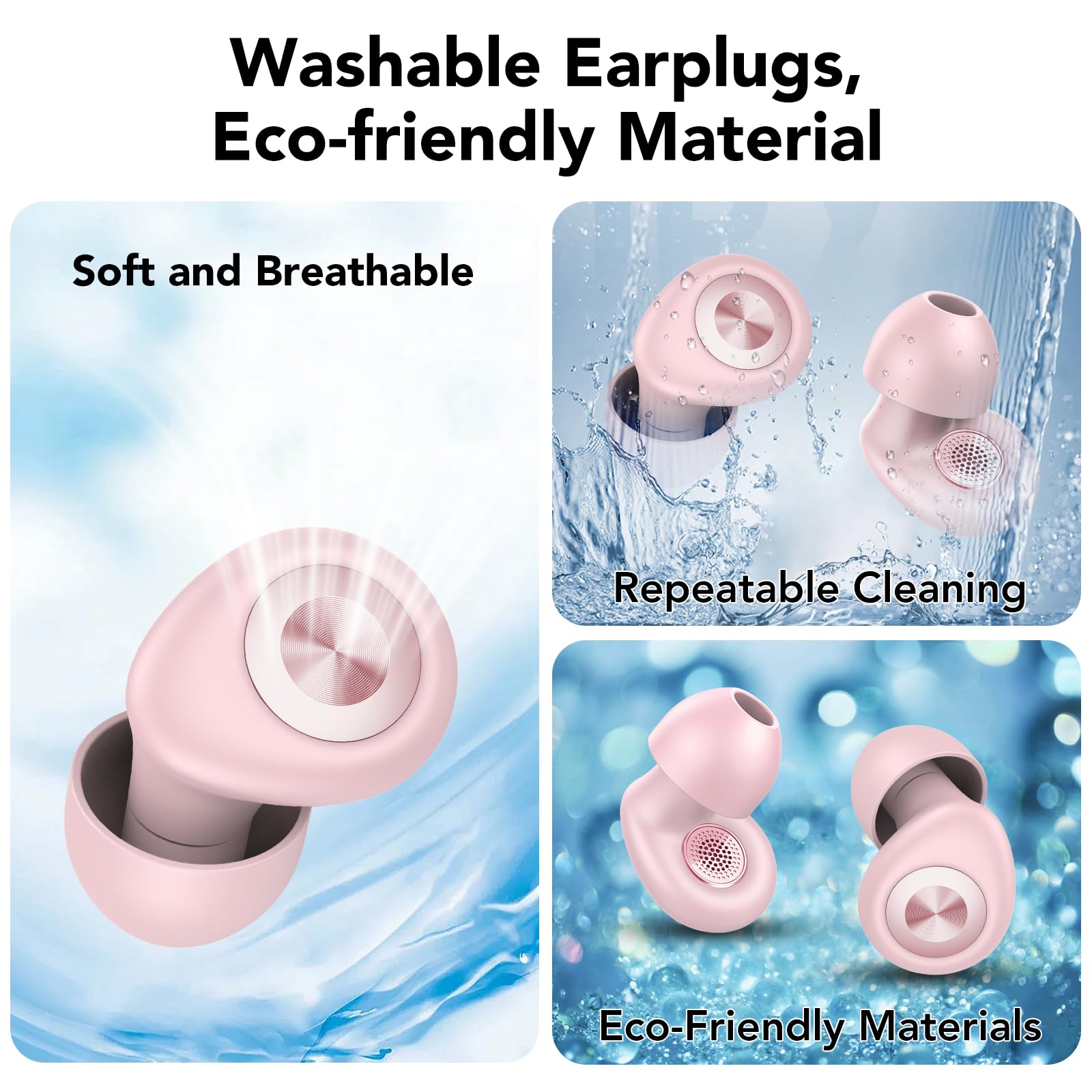 CASCHO Tappi Orecchie Dormire, Auricolari Riutilizzabili in Silicone Morbido Antirumore, Design Ergonomico Leggero con 45dB Isolamento, Sonno/Lavoro/Viaggio, 4 Misure (XS/S/M/L), Rosa peonia