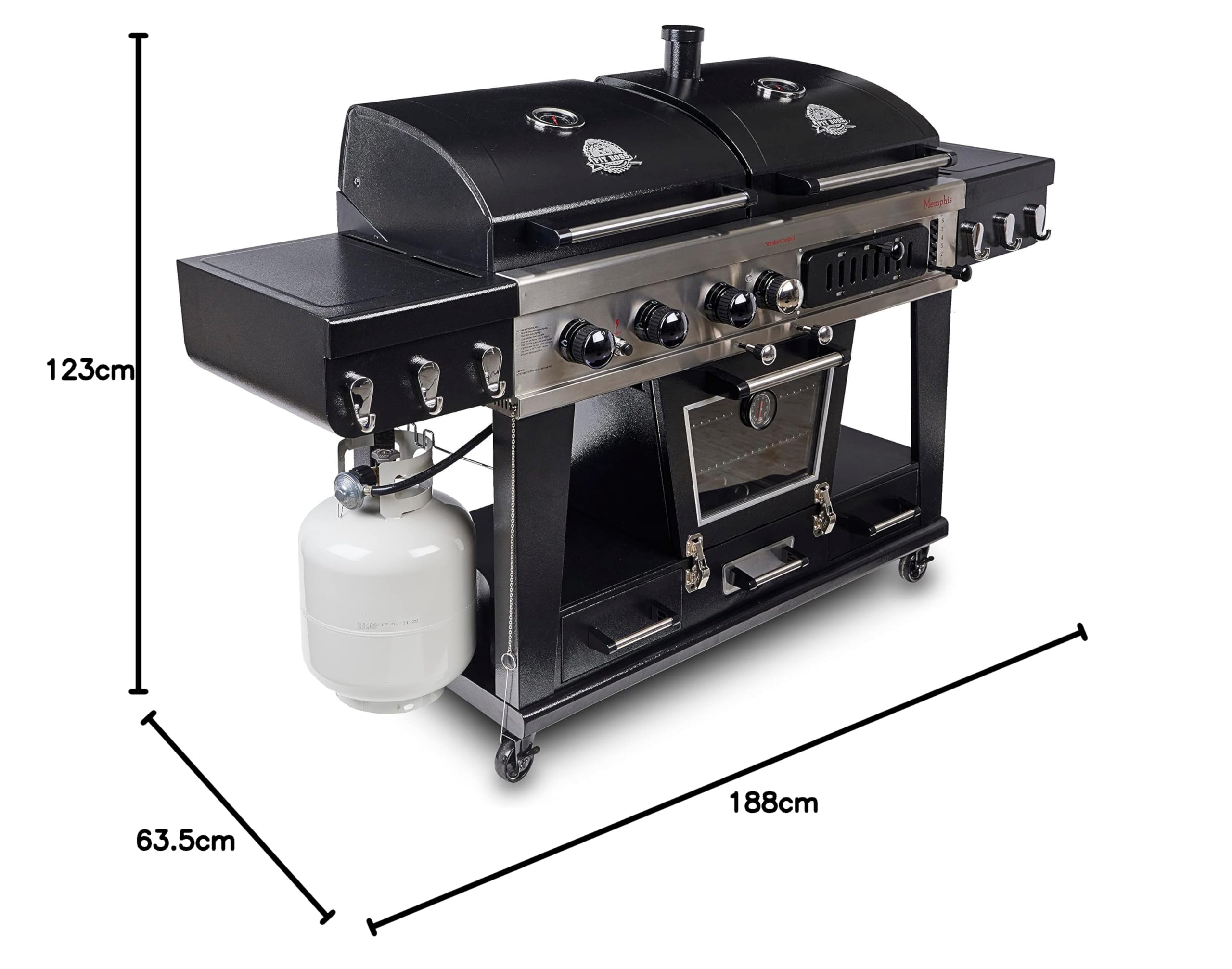 Pit Boss Memphis Ultimate 4-in-1 Kombigrill, schwarz, Stahl/Gusseisen, Smoker, Gas- und Holzkohlegrill