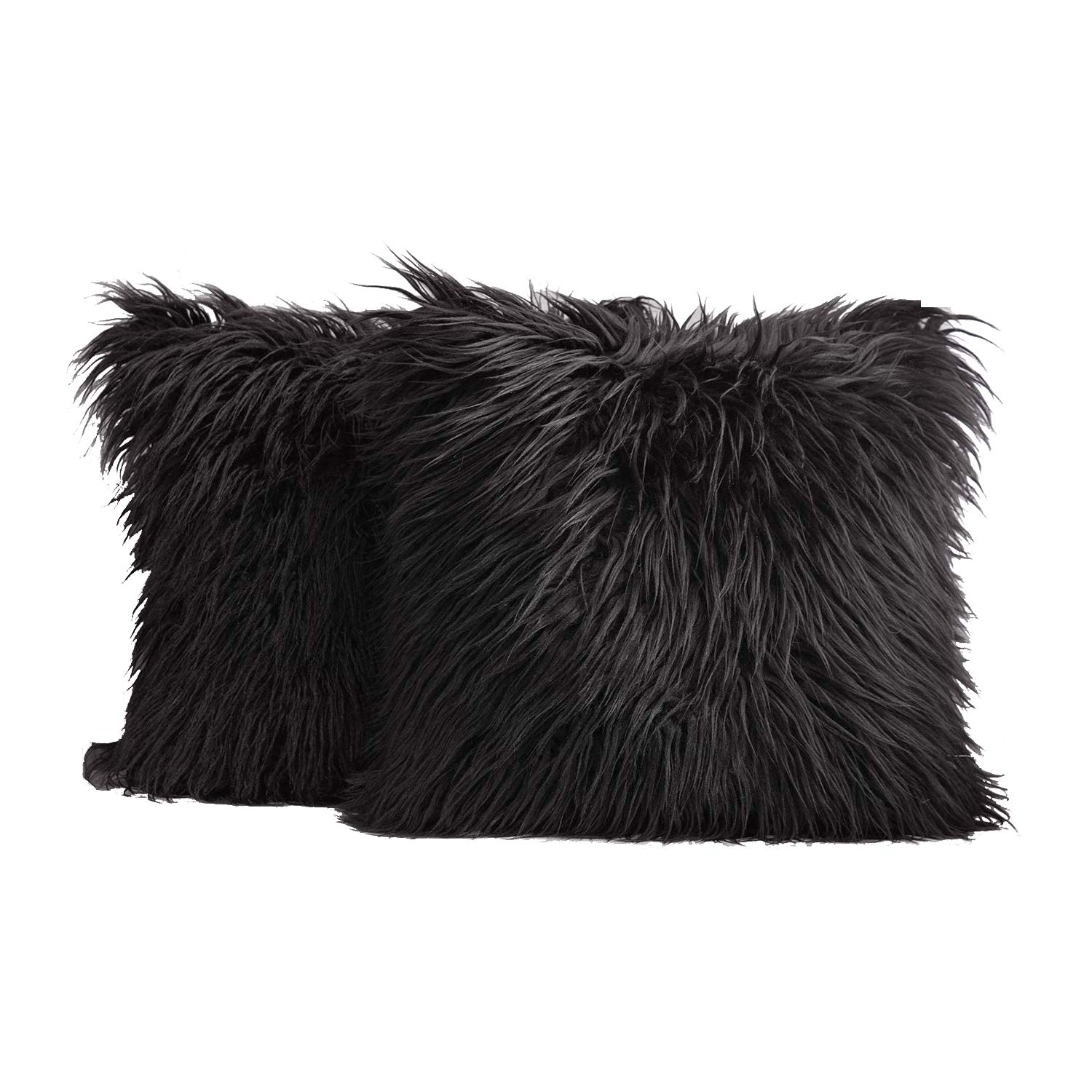 Dricar Black Cushion Covers, 2Pcs Decorative Luxury Series Style Faux Fur Throw Pillow Case Cushion Cover For Sofa Bedroom Car 18 X 18In (Black)