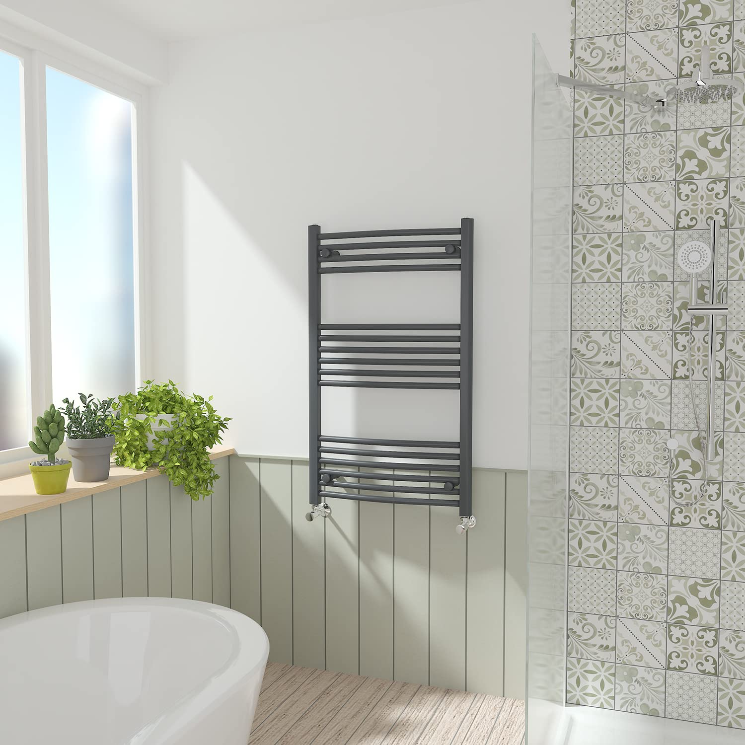 NRG Anthracite Curved Central Heating Towel Rail Bathroom Heated Rad Radiators Ladder Warmer - 1000×600mm