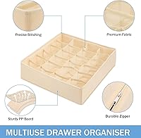 Vista 5 de Organizadores de Cajones Plegables con 24 Celdas, Organizadores Separadores de Ropa Interior, Organizadores de Almacenamiento de Tela para Lencería