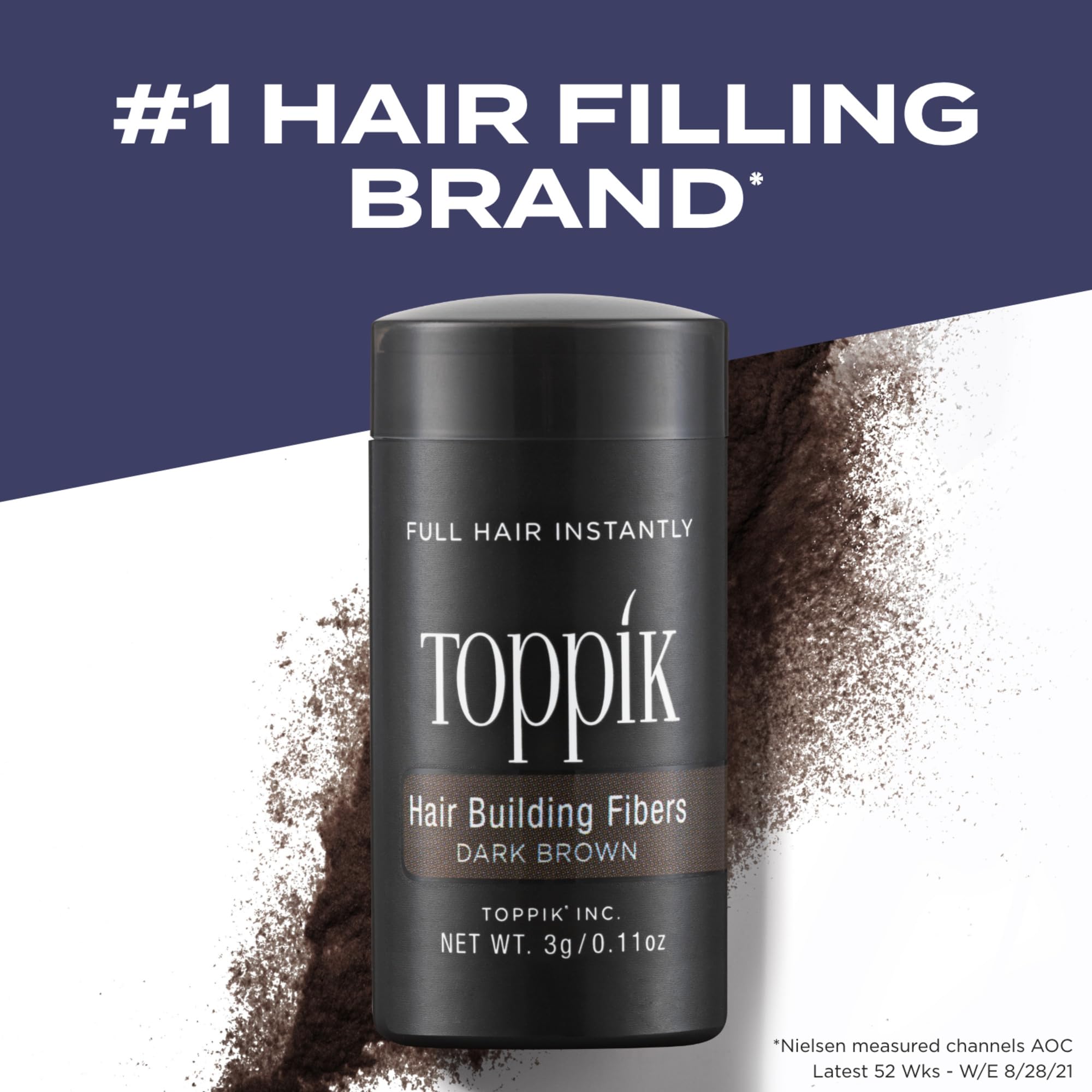 TOPPIK Fibras Capilares Castaño Oscuro, Fibras de Queratina para Crear más Densidad en el Cabello de Forma Inmediata, 12 g, Marrón Oscuro (TPD12A), Adultos unisex