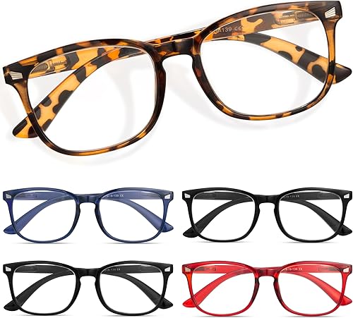 Miniatura 10 de CCVOO Paquete de 5 lentes de lectura con bloqueo de luz azul con funda, filtro de rayos UVdeslumbramiento, para lectura de computadora, anteojos