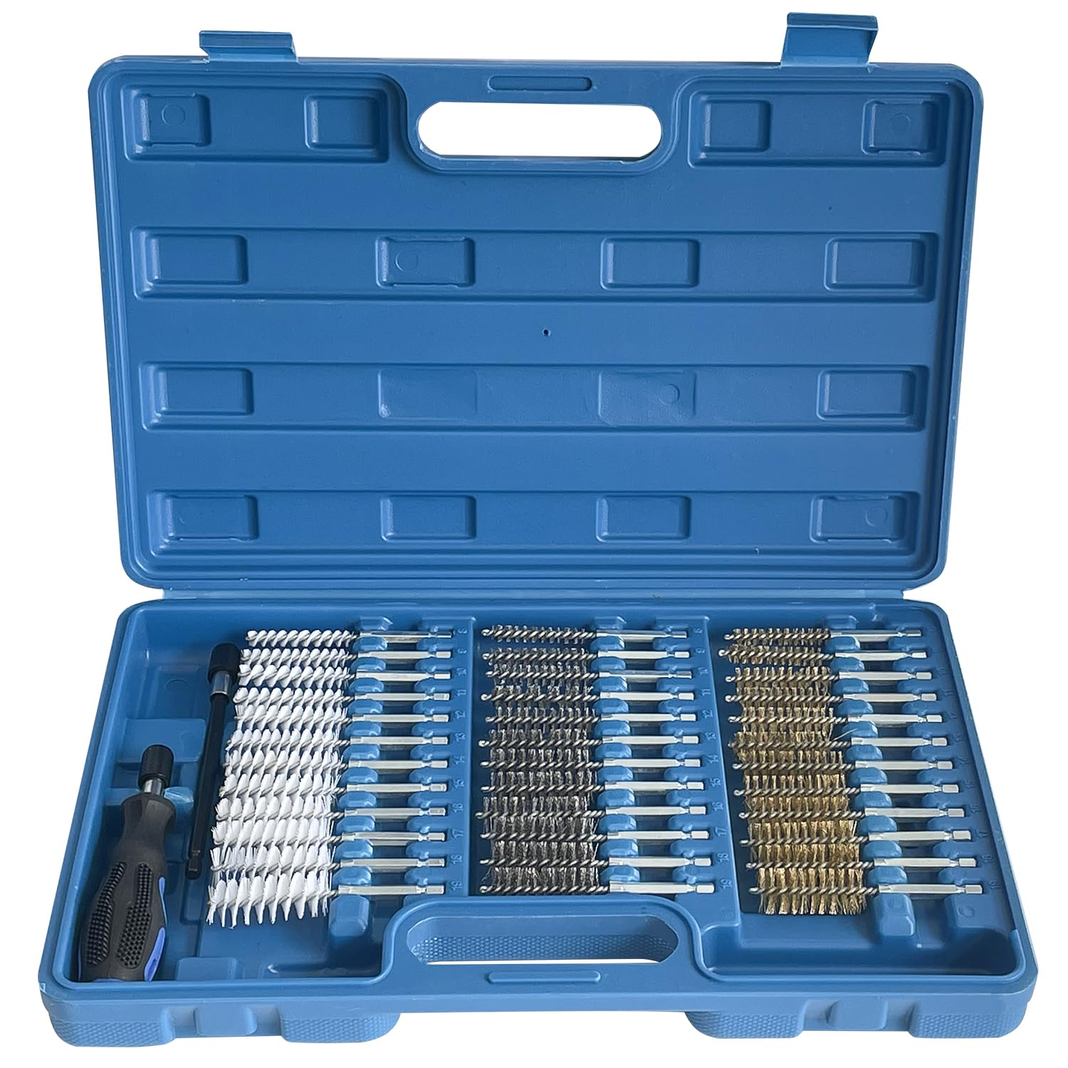 Sutekus Juego de cepillos de alambre con vástago hexagonal de 1/4 pulgadas, varios cepillos de limpieza para taladro eléctrico