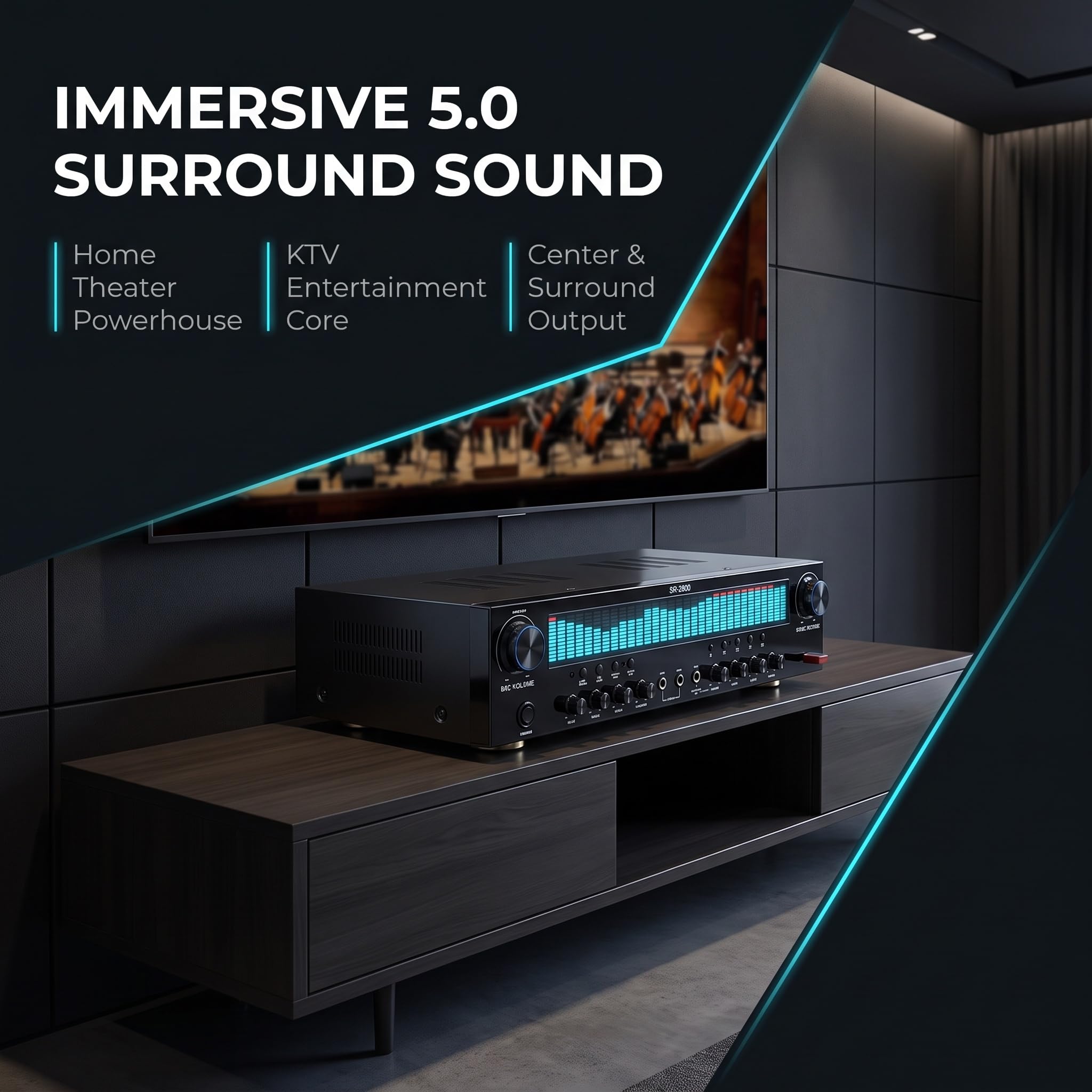 Amplificador De Potencia De Audio De 5.0 Canales, Receptor Estéreo Bluetooth, con Entrada Coaxial Óptica, Conector para 3 Micrófonos, Respuesta De Frecuencia De 20 Hz A 20 Khz, para Ktv